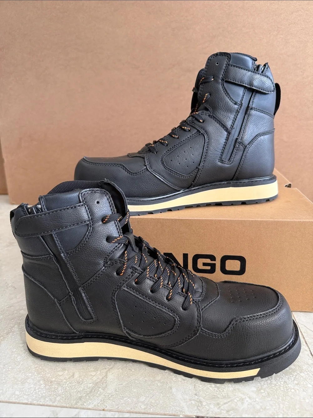 NINGO Steel Toe Water Resistant Men's Black High-Top Work Boots 11 NEW!